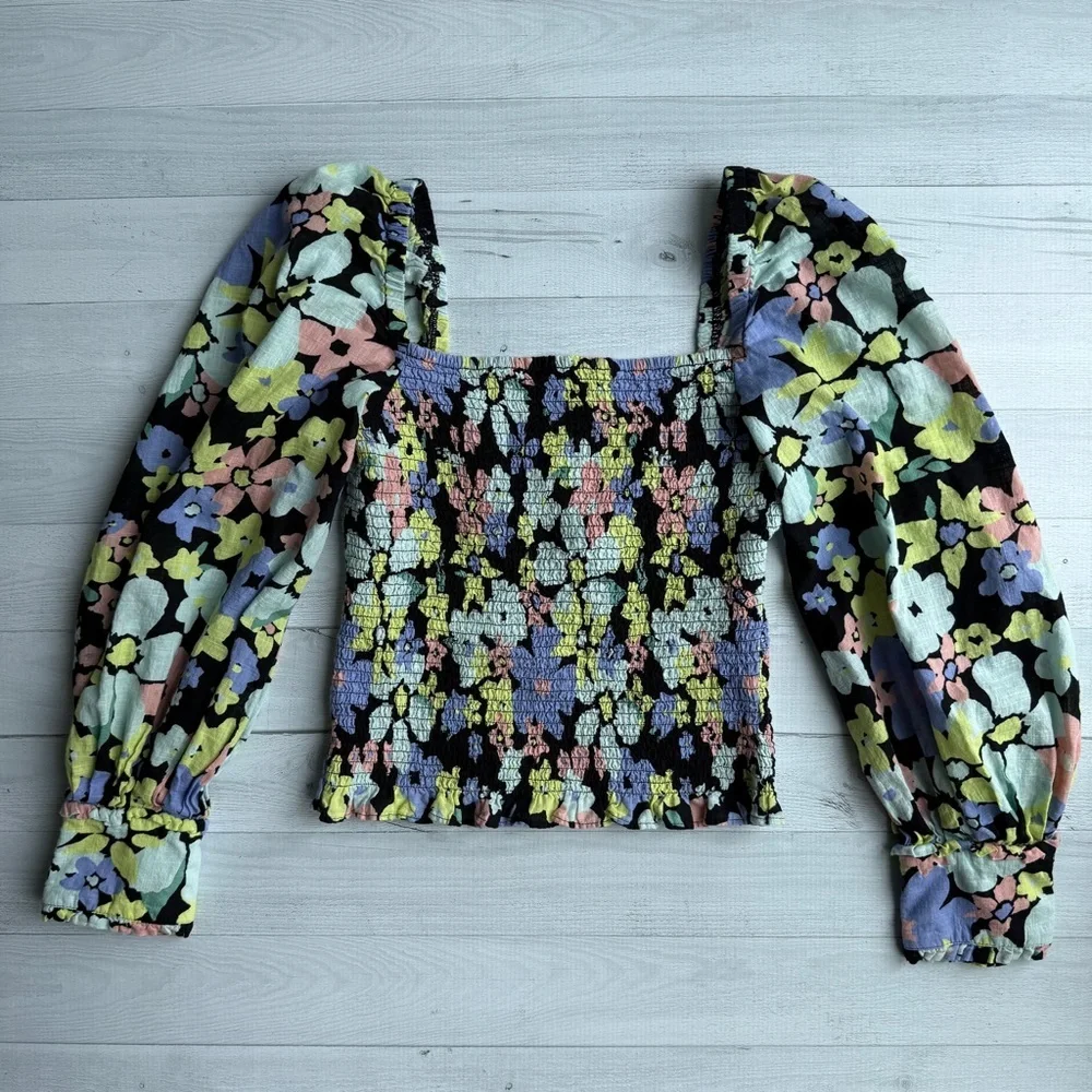 Free People Ariana Floral Print Puff Sleeve Top S